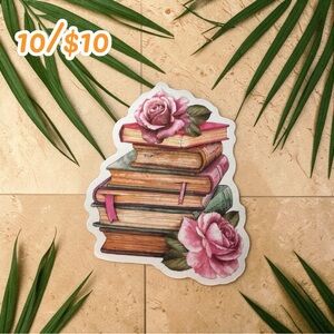 Vintage Books & Roses Sticker – Romantic Reader Vinyl Decal | Book Lover Sticker